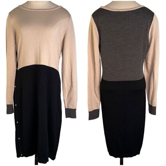 The Limited Women’s Wool Blend Neutral Colorblocked Longsleeve Sweater Dress - Picture 1 of 12